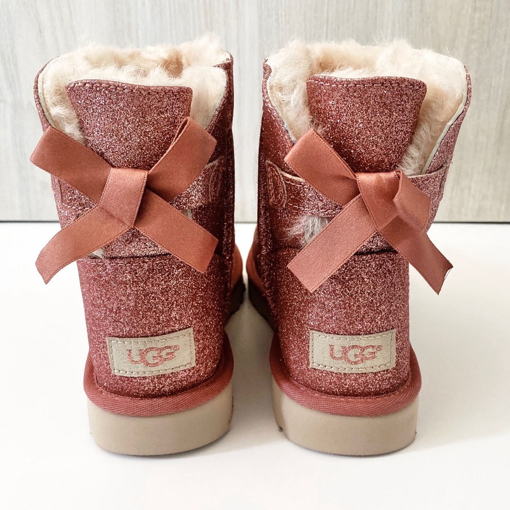 NEW UGG Pink Glitter Mini Bailey Bow Boots Sz 7